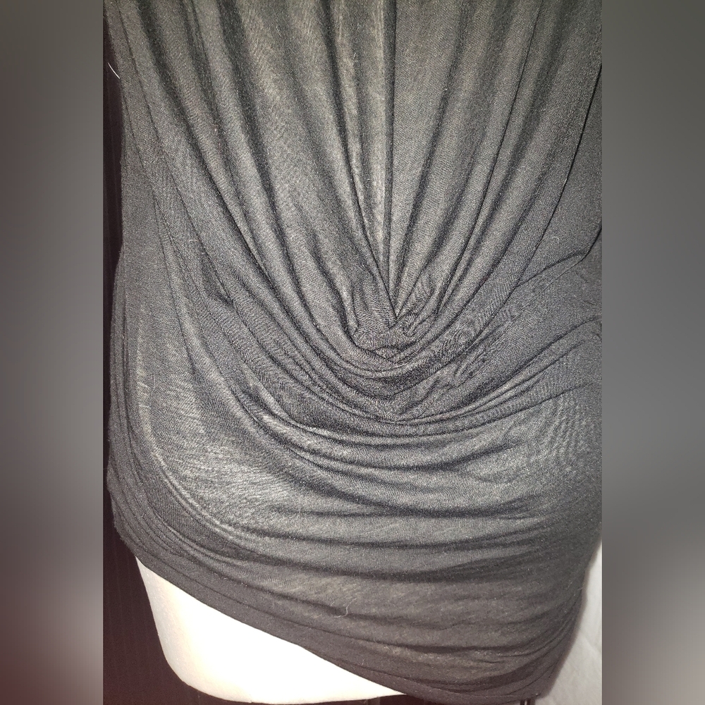 Helmut Lang semi sheer v neck tee Black Ruched Draped Tank Top